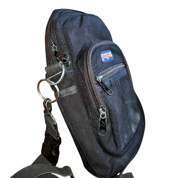 Vintage 90s Y2K Jansport Crossbody Bag Made in USA Black Small - Picture 3 of 11